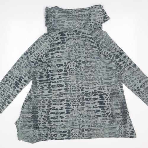 Made in Italy Womens Grey Roll Neck Animal Print Cotton Pullover Jumper