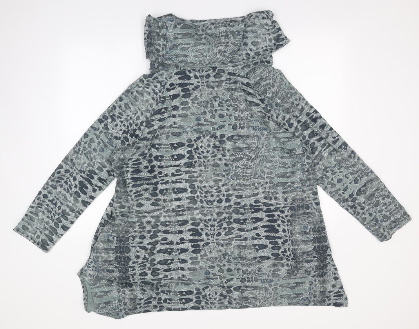 Made in Italy Womens Grey Roll Neck Animal Print Cotton Pullover Jumper