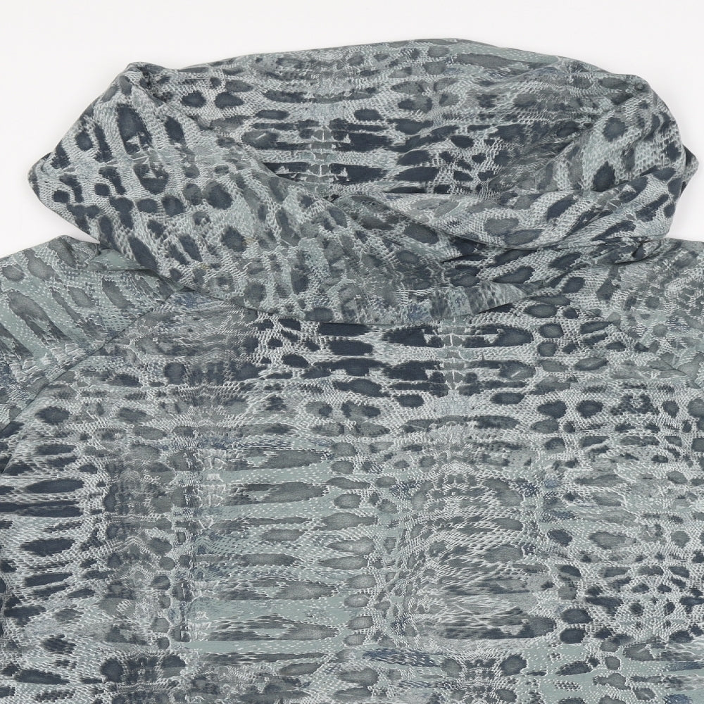 Made in Italy Womens Grey Roll Neck Animal Print Cotton Pullover Jumper