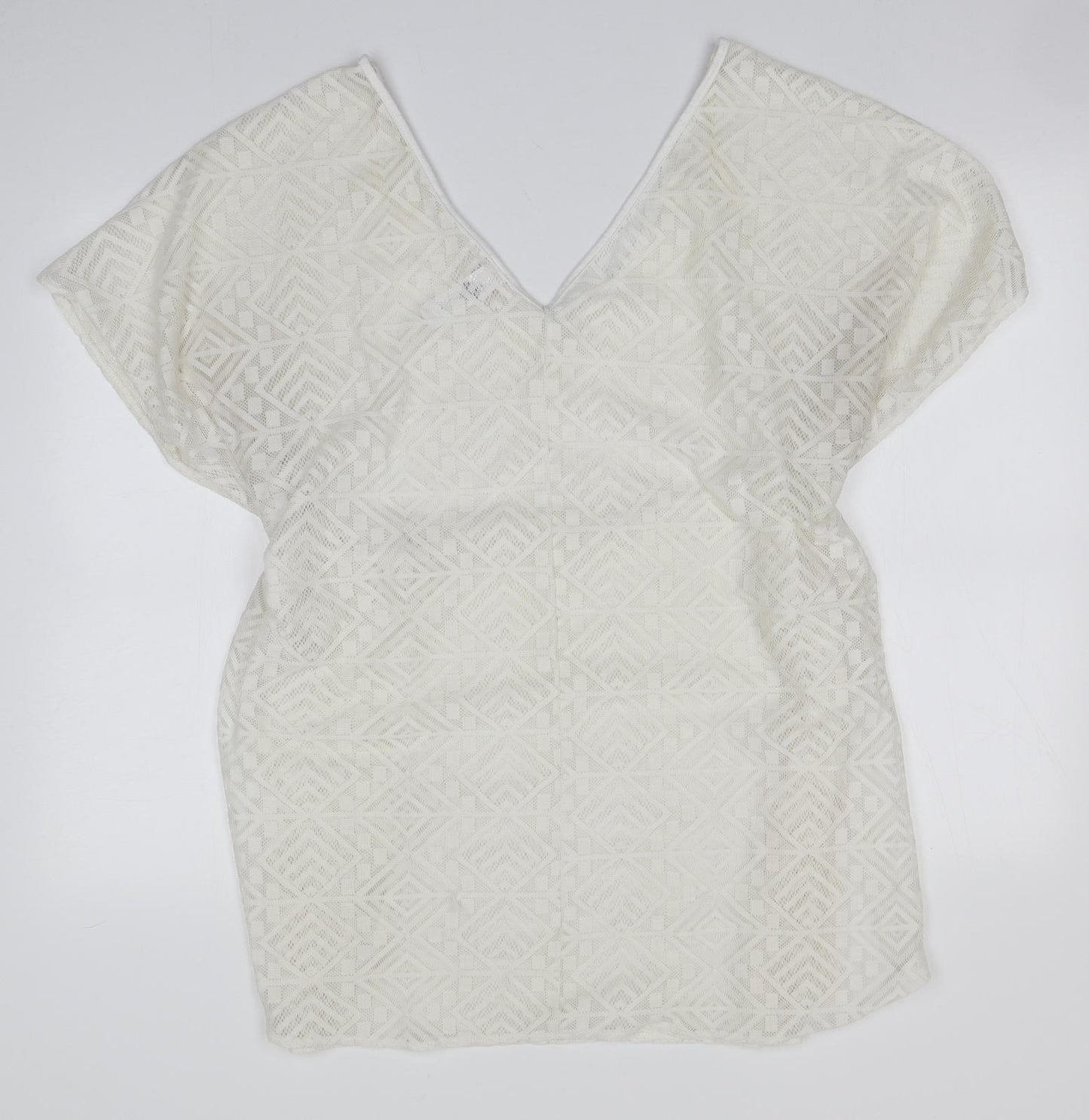 Ocean Club Womens White  Polyester Basic Blouse Size 14 V-Neck