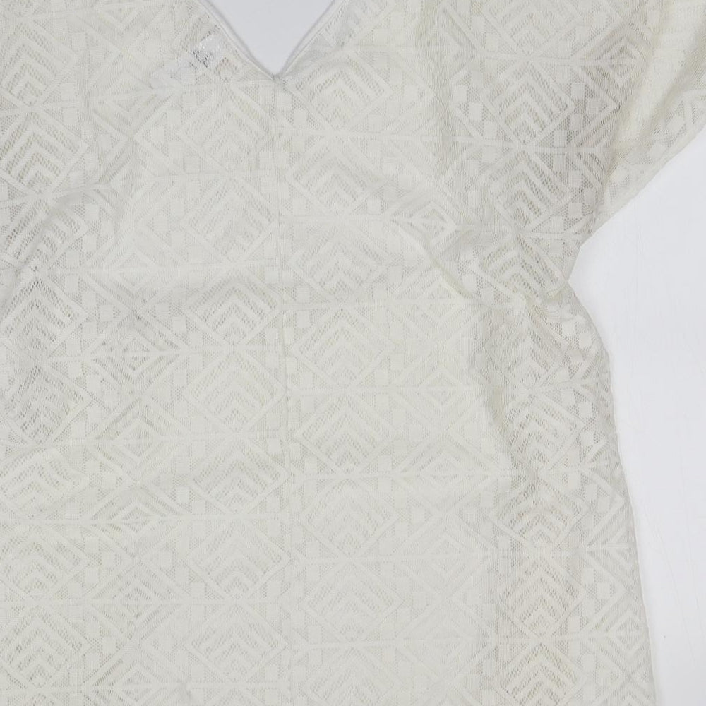 Ocean Club Womens White  Polyester Basic Blouse Size 14 V-Neck