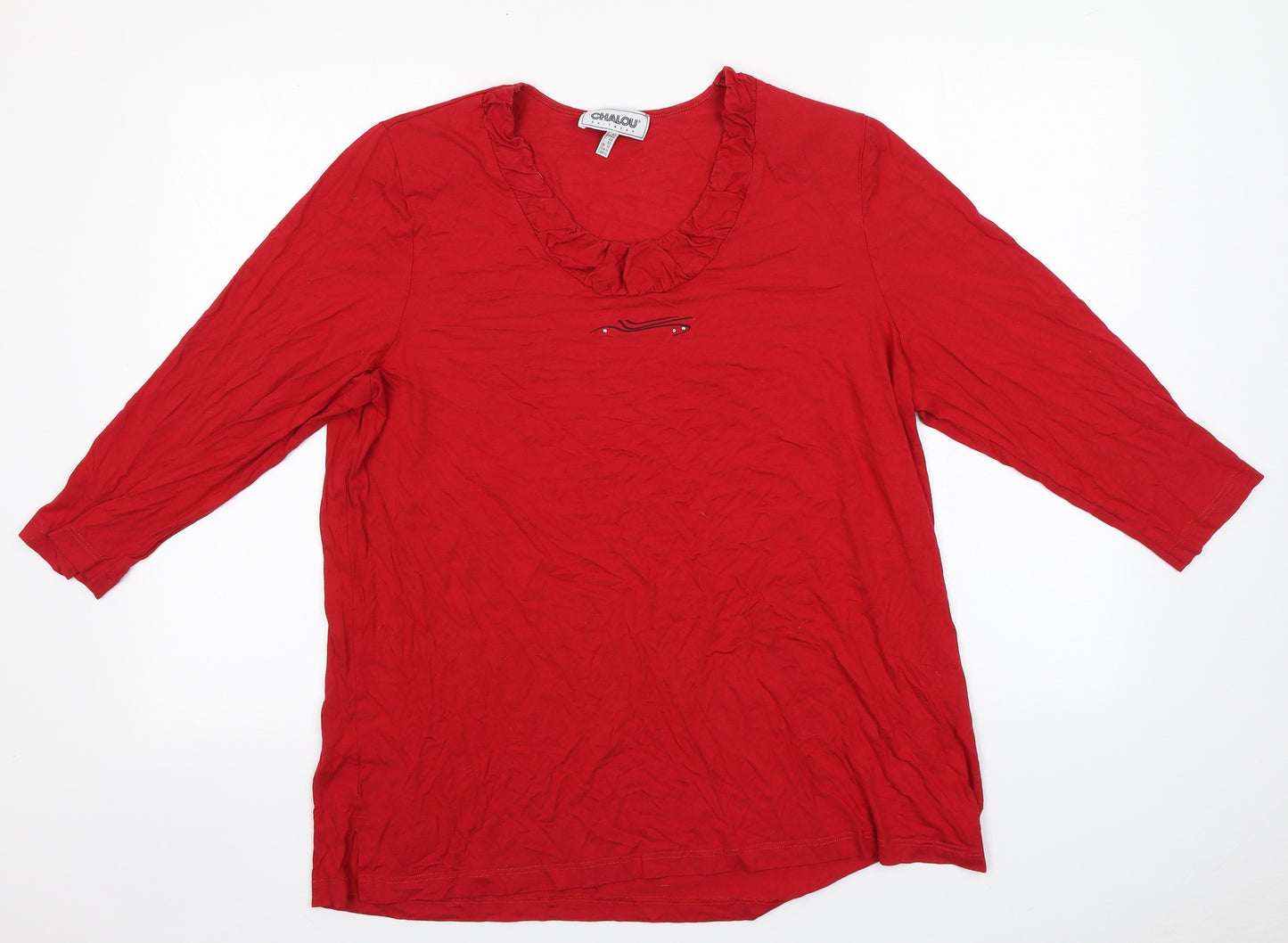 CHALOU Womens Red  Viscose Basic T-Shirt Size 18 Round Neck