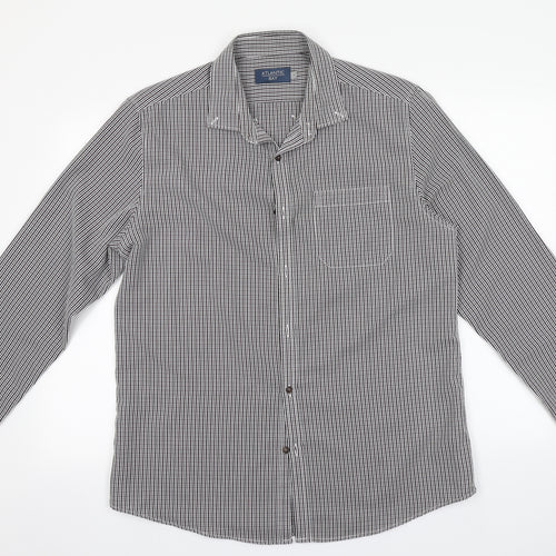 Atlantic Bay Mens Grey Striped Polyester  Button-Up Size L Collared