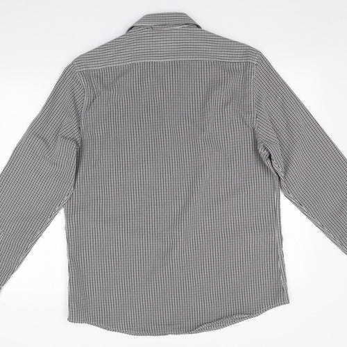 Atlantic Bay Mens Grey Striped Polyester  Button-Up Size L Collared