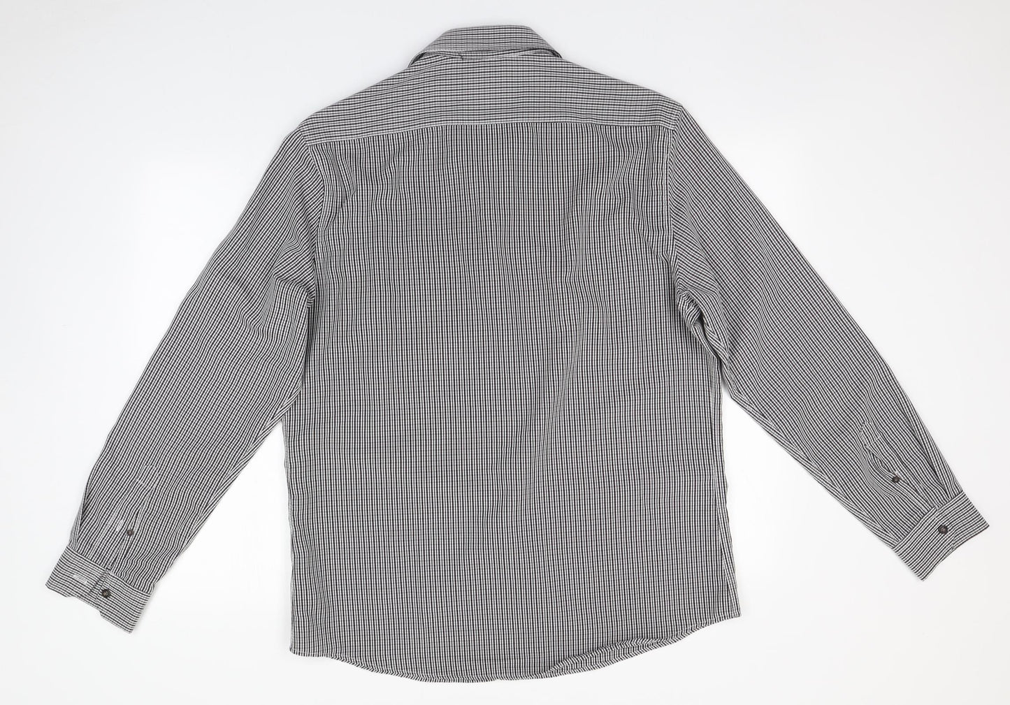 Atlantic Bay Mens Grey Striped Polyester  Button-Up Size L Collared