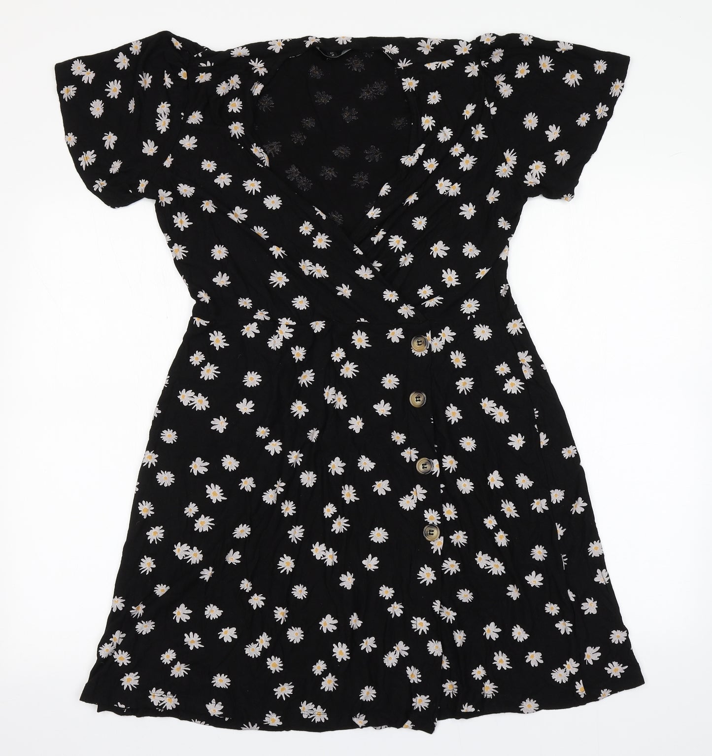 NEXT Womens Black Floral Viscose A-Line  Size 16  V-Neck