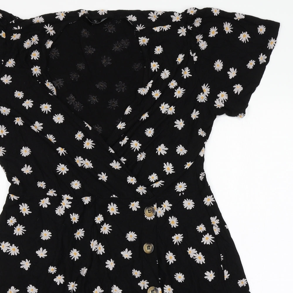 NEXT Womens Black Floral Viscose A-Line  Size 16  V-Neck