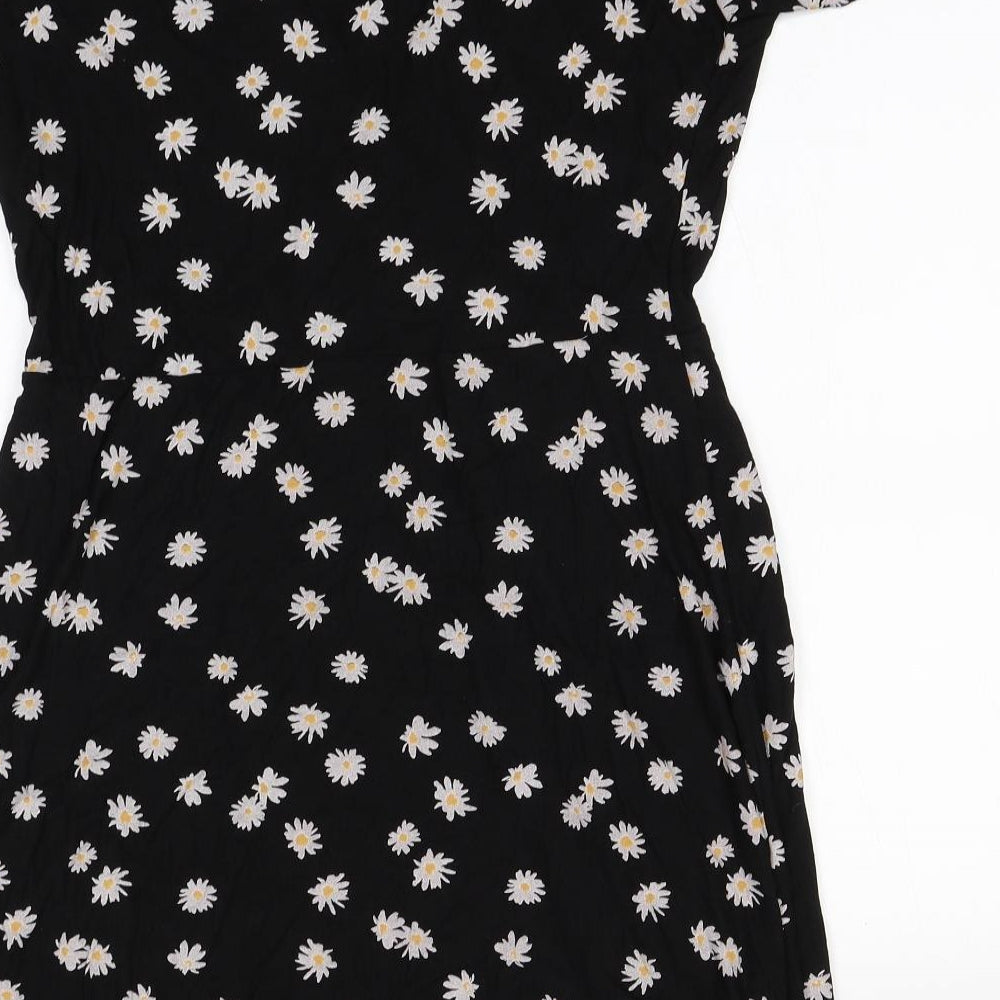 NEXT Womens Black Floral Viscose A-Line  Size 16  V-Neck