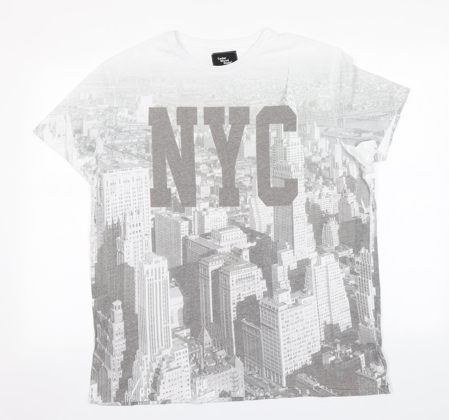 Cedar Wood State Mens Grey  Cotton  T-Shirt Size XL Round Neck  - New York City