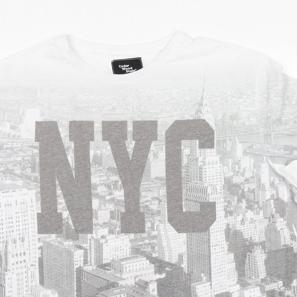 Cedar Wood State Mens Grey  Cotton  T-Shirt Size XL Round Neck  - New York City