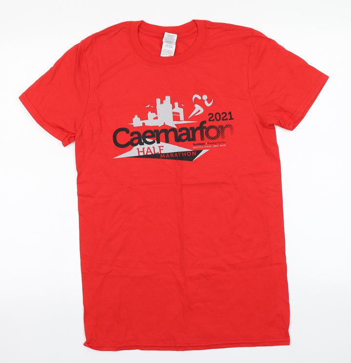 Gildan Mens Red Cotton Basic T-Shirt Size S Round Neck - Marathon, Caernarfon