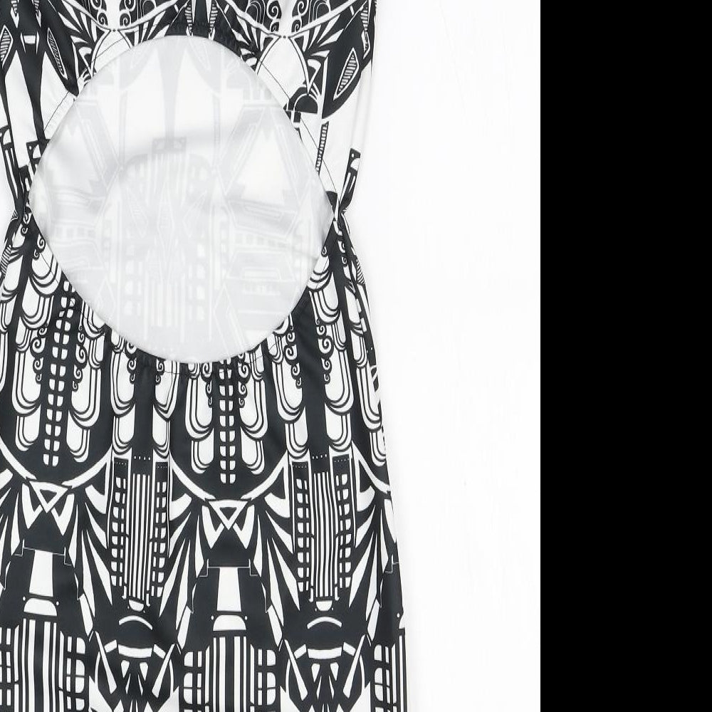 Quiz Womens White Geometric Polyester Pencil Dress  Size 10  Round Neck
