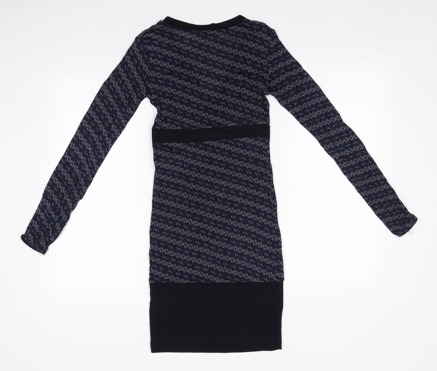 Artigli Womens Blue Geometric Viscose Pencil Dress    V-Neck