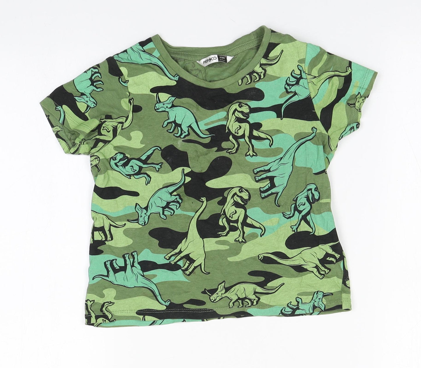 PEP&Co Boys Green Camouflage Cotton Basic T-Shirt Size 3-4 Years Round Neck  - Dinosaurs