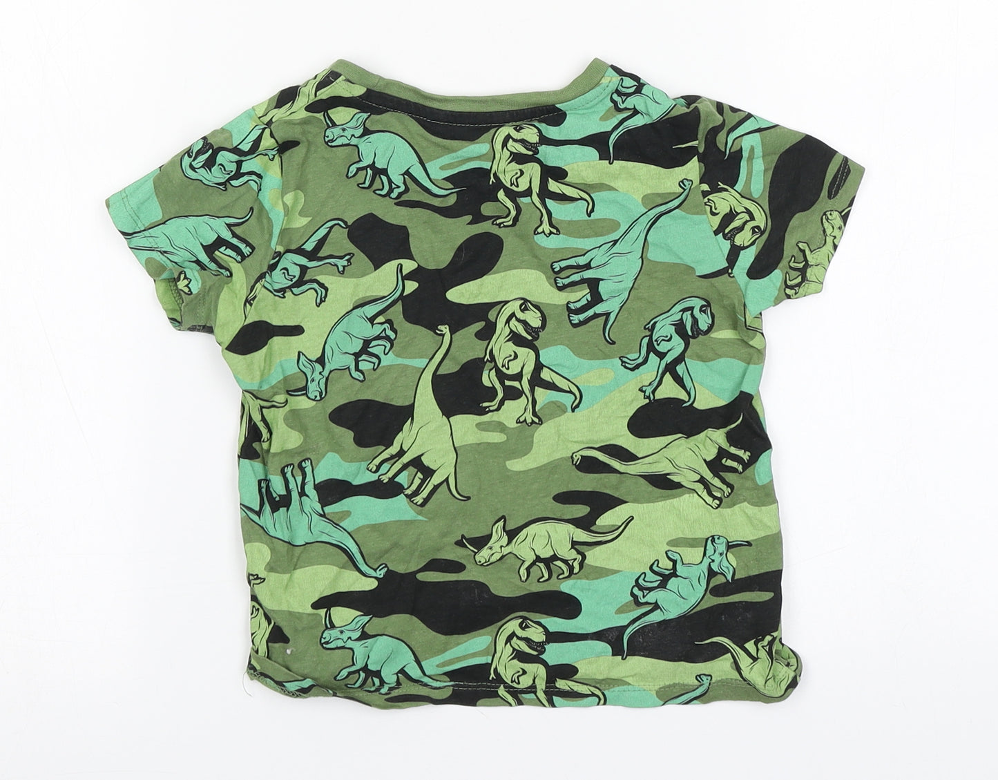 PEP&Co Boys Green Camouflage Cotton Basic T-Shirt Size 3-4 Years Round Neck  - Dinosaurs