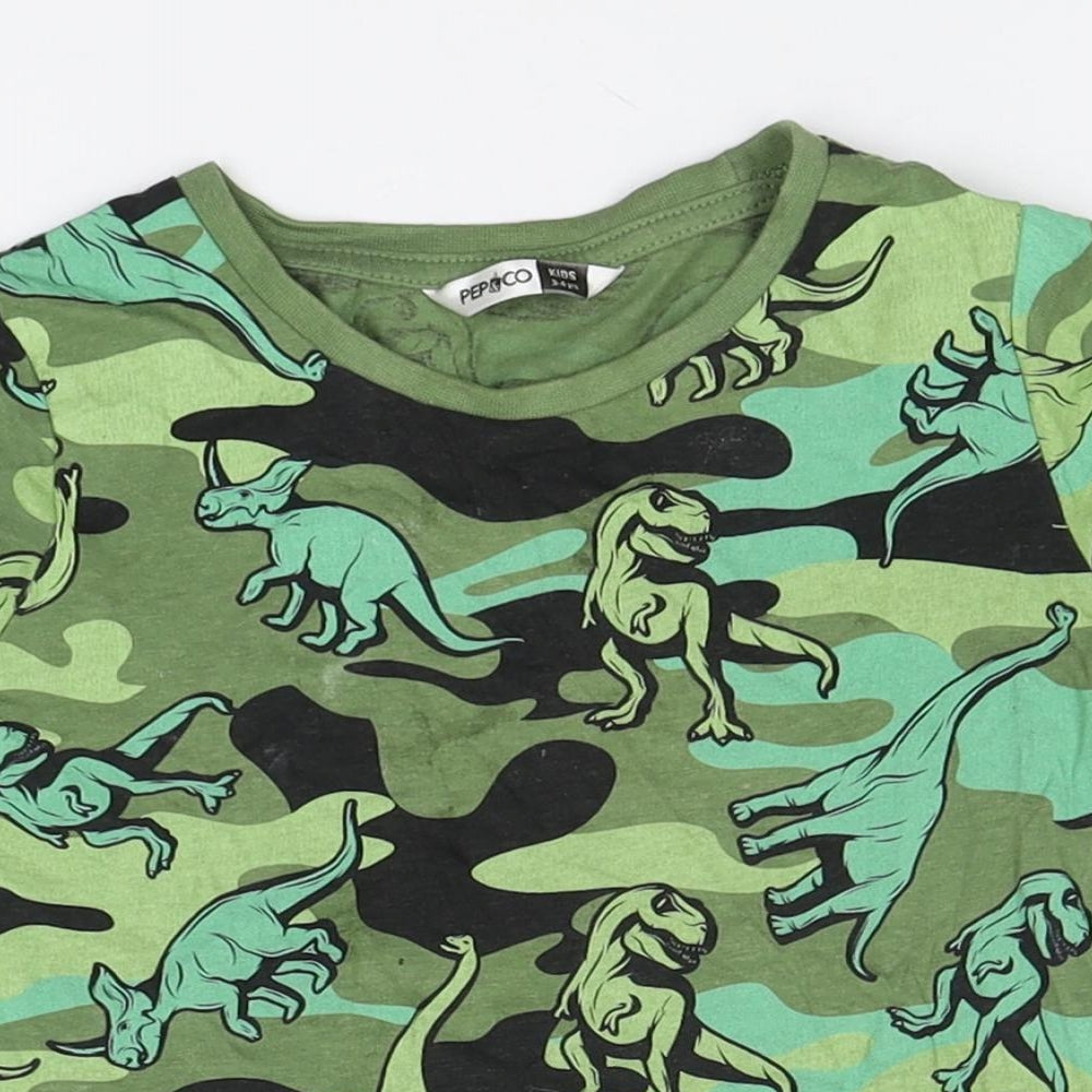 PEP&Co Boys Green Camouflage Cotton Basic T-Shirt Size 3-4 Years Round Neck  - Dinosaurs