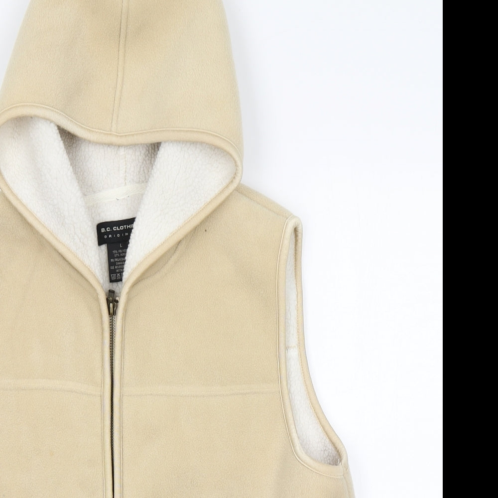 Preworn Mens Beige  Polyester Full Zip Hoodie Size L