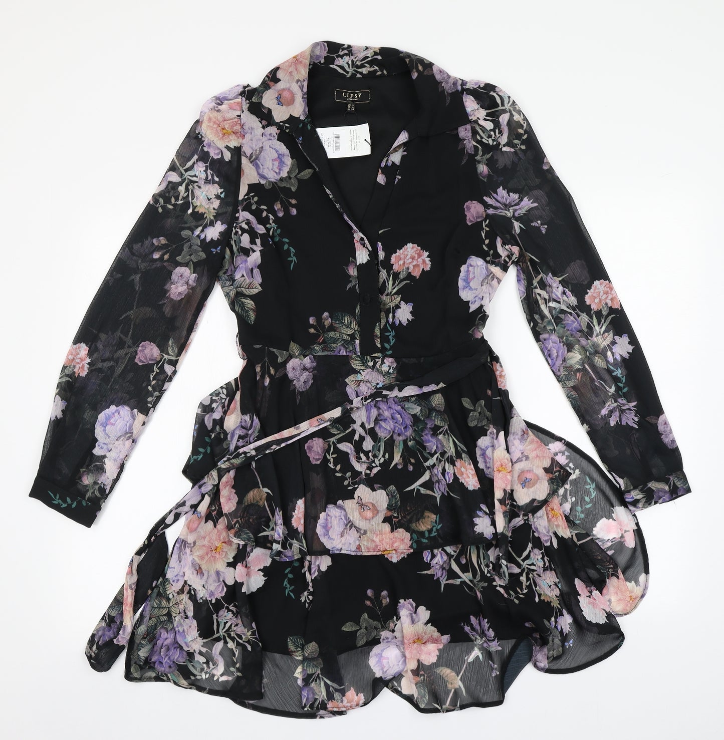 Lipsy Womens Black Floral Polyester A-Line  Size 8  Round Neck