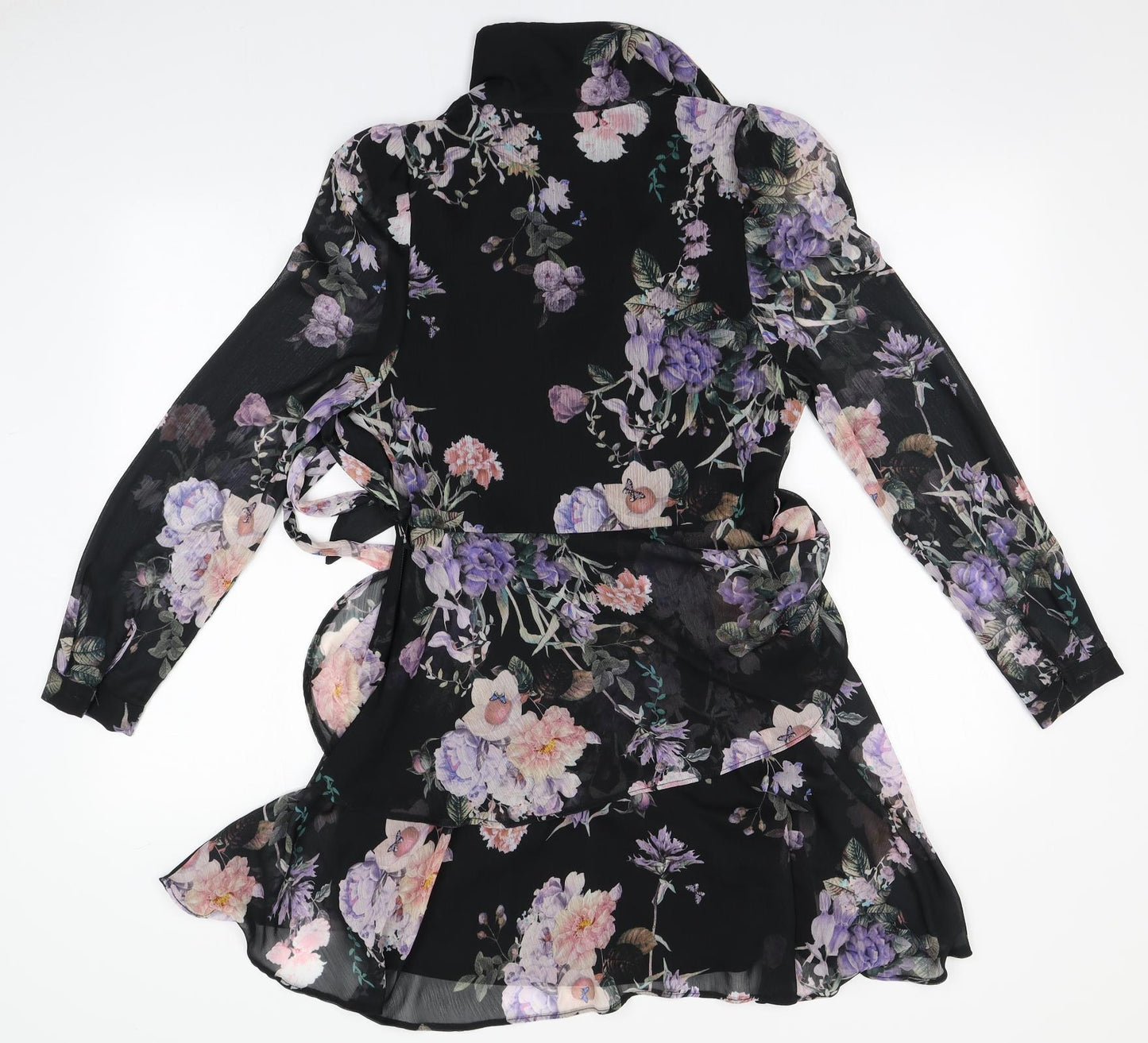 Lipsy Womens Black Floral Polyester A-Line  Size 8  Round Neck
