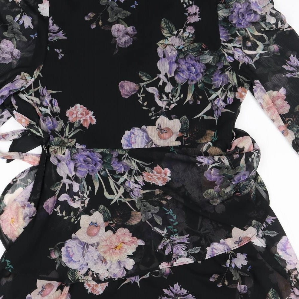 Lipsy Womens Black Floral Polyester A-Line  Size 8  Round Neck