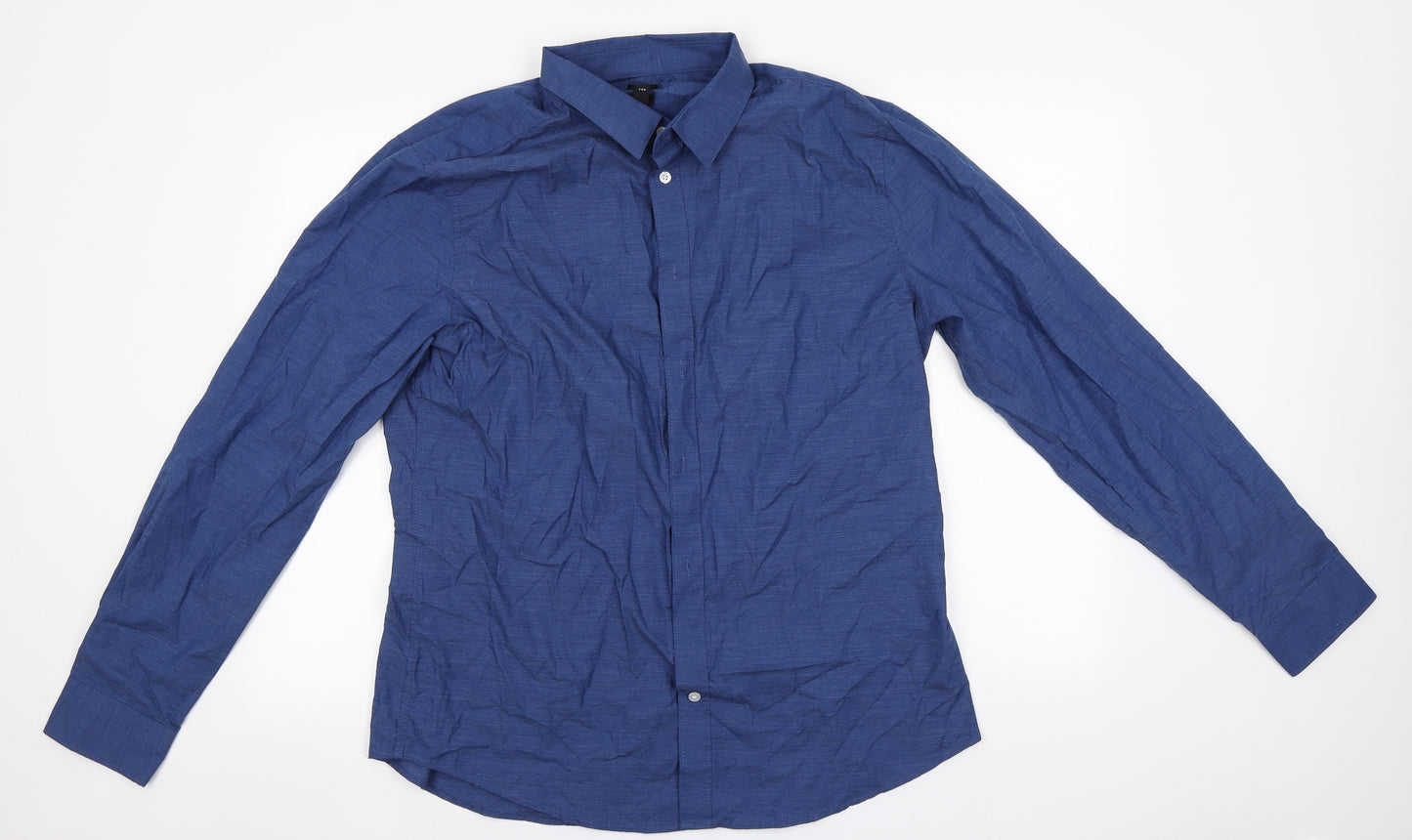 H&M Mens Blue  Polyester  Button-Up Size XL Collared