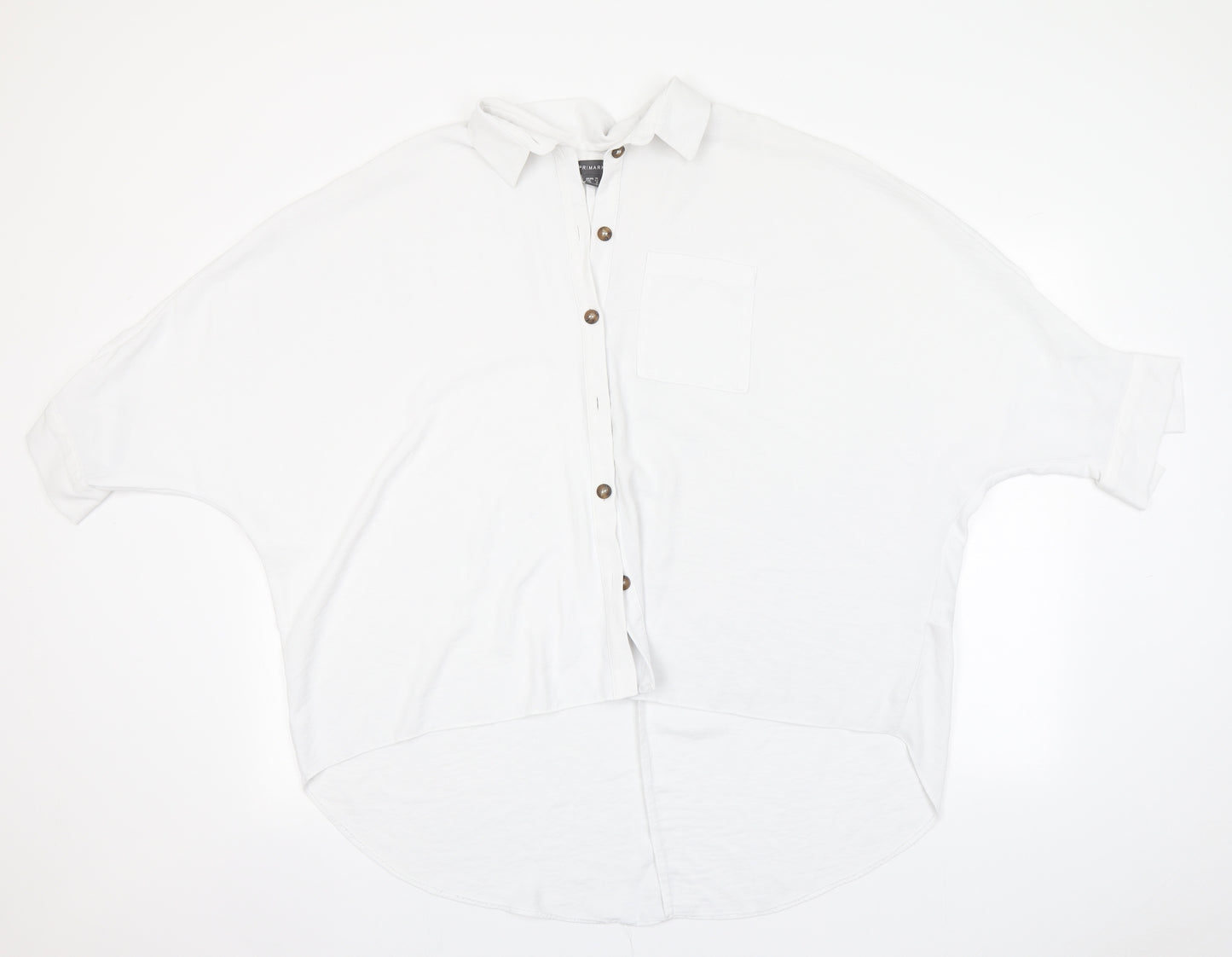 Primark Womens White  Polyester Basic Button-Up Size 14 Collared
