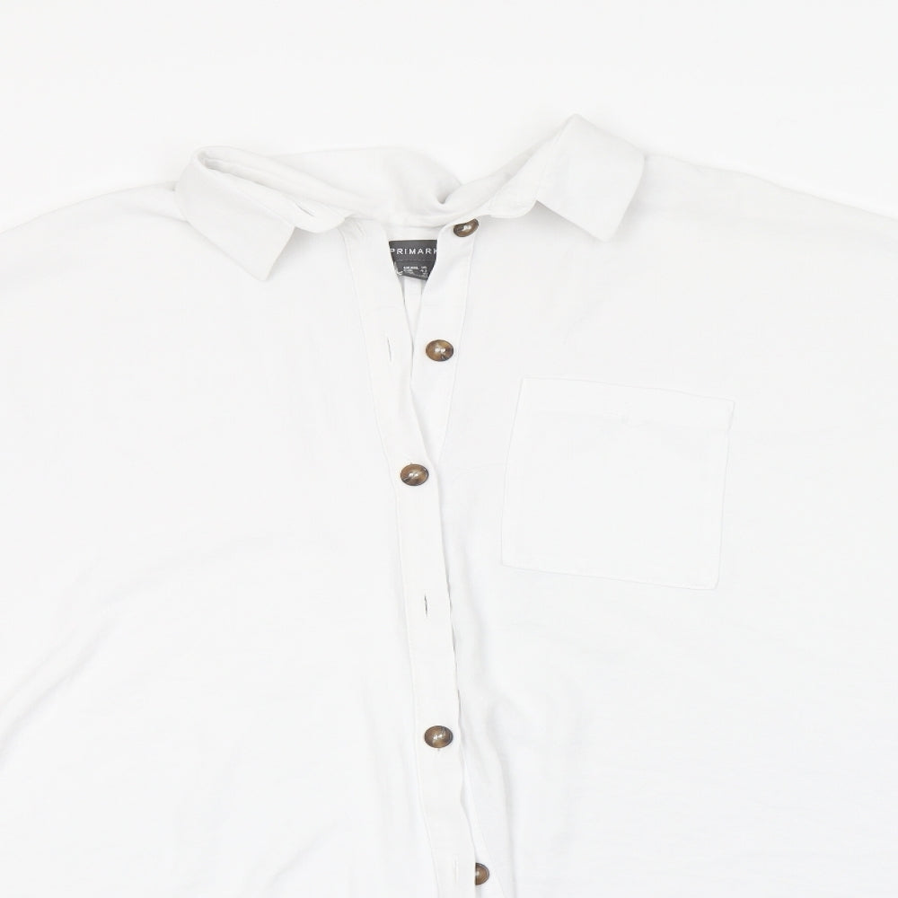 Primark Womens White  Polyester Basic Button-Up Size 14 Collared