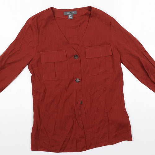 Primark Womens Red  Viscose Basic Button-Up Size 6 V-Neck