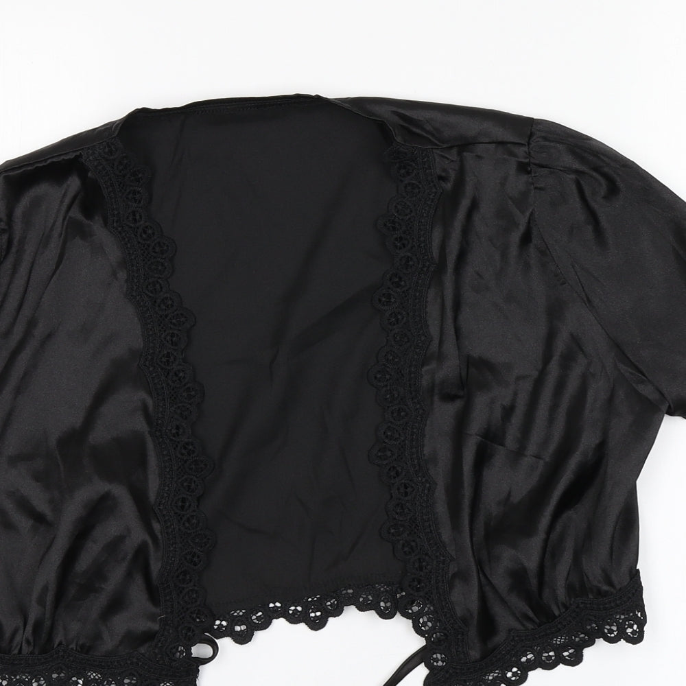 Preworn Womens Black Round Neck  Polyester Cardigan Jumper Size S