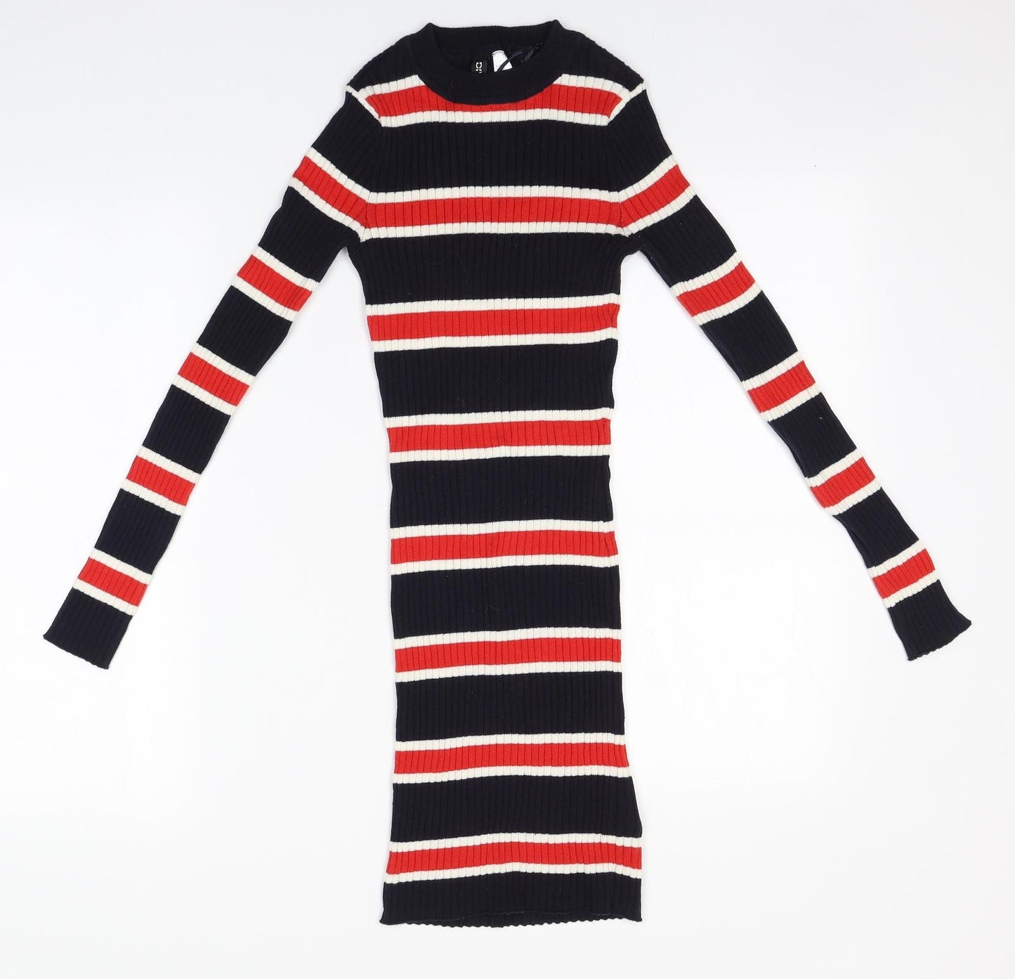 Divided Womens Blue Round Neck Striped Cotton Pullover Jumper Size 4