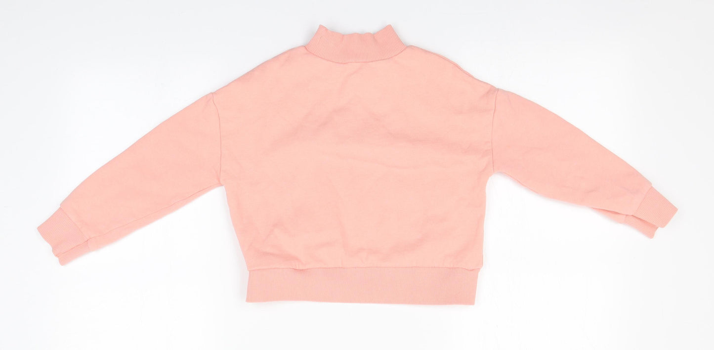 River Island Girls Pink Roll Neck  Cotton Pullover Jumper Size 5-6 Years