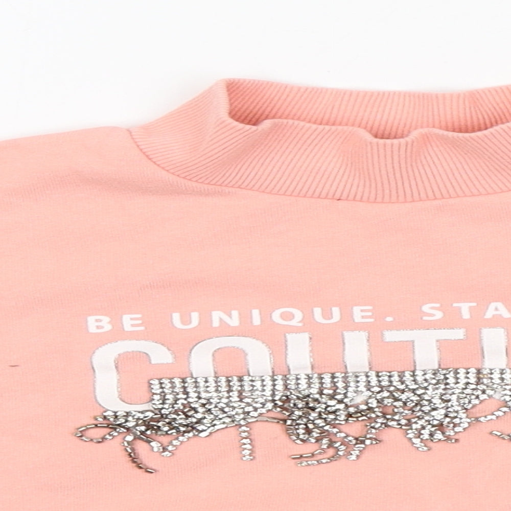 River Island Girls Pink Roll Neck  Cotton Pullover Jumper Size 5-6 Years