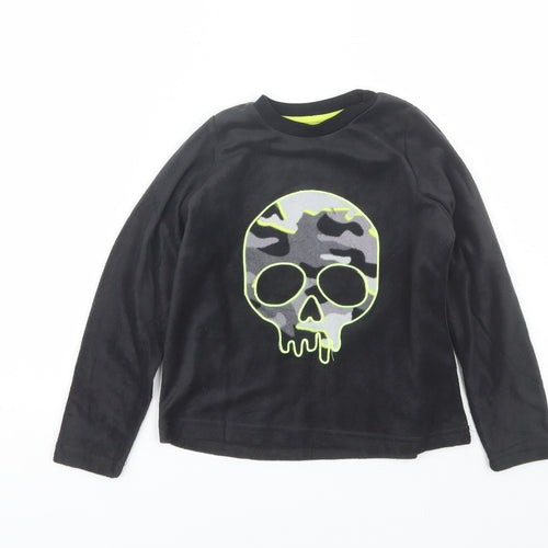 Matalan Boys Black Solid Polyester  Pyjama Top Size 7 Years   - Skull