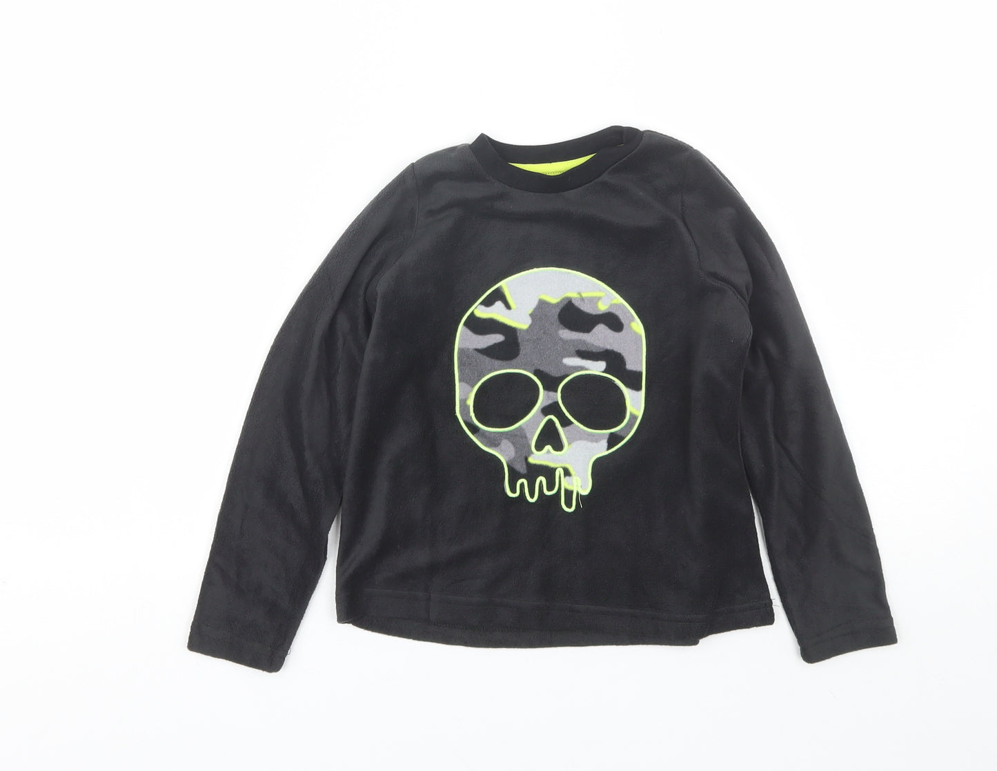 Matalan Boys Black Solid Polyester  Pyjama Top Size 7 Years   - Skull