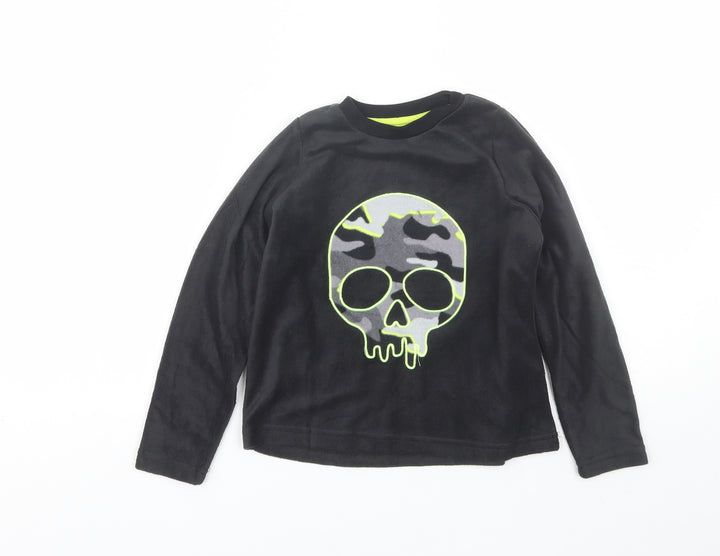 Matalan Boys Black Solid Polyester  Pyjama Top Size 7 Years   - Skull
