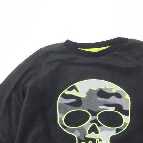 Matalan Boys Black Solid Polyester  Pyjama Top Size 7 Years   - Skull