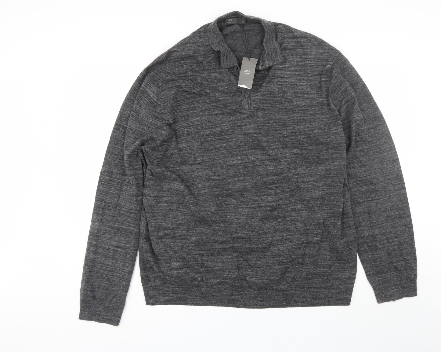 Marks and Spencer Mens Grey Collared  Cotton Pullover Jumper Size 3XL