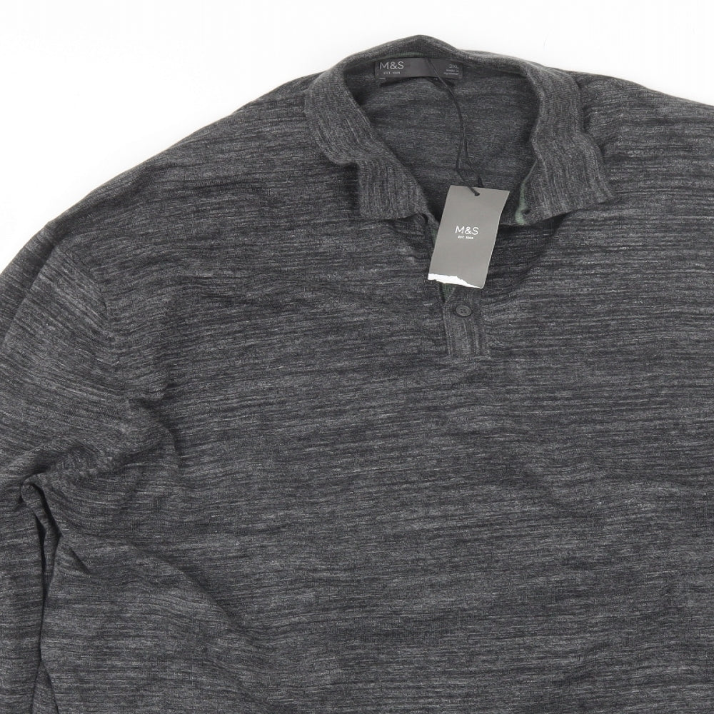 Marks and Spencer Mens Grey Collared  Cotton Pullover Jumper Size 3XL