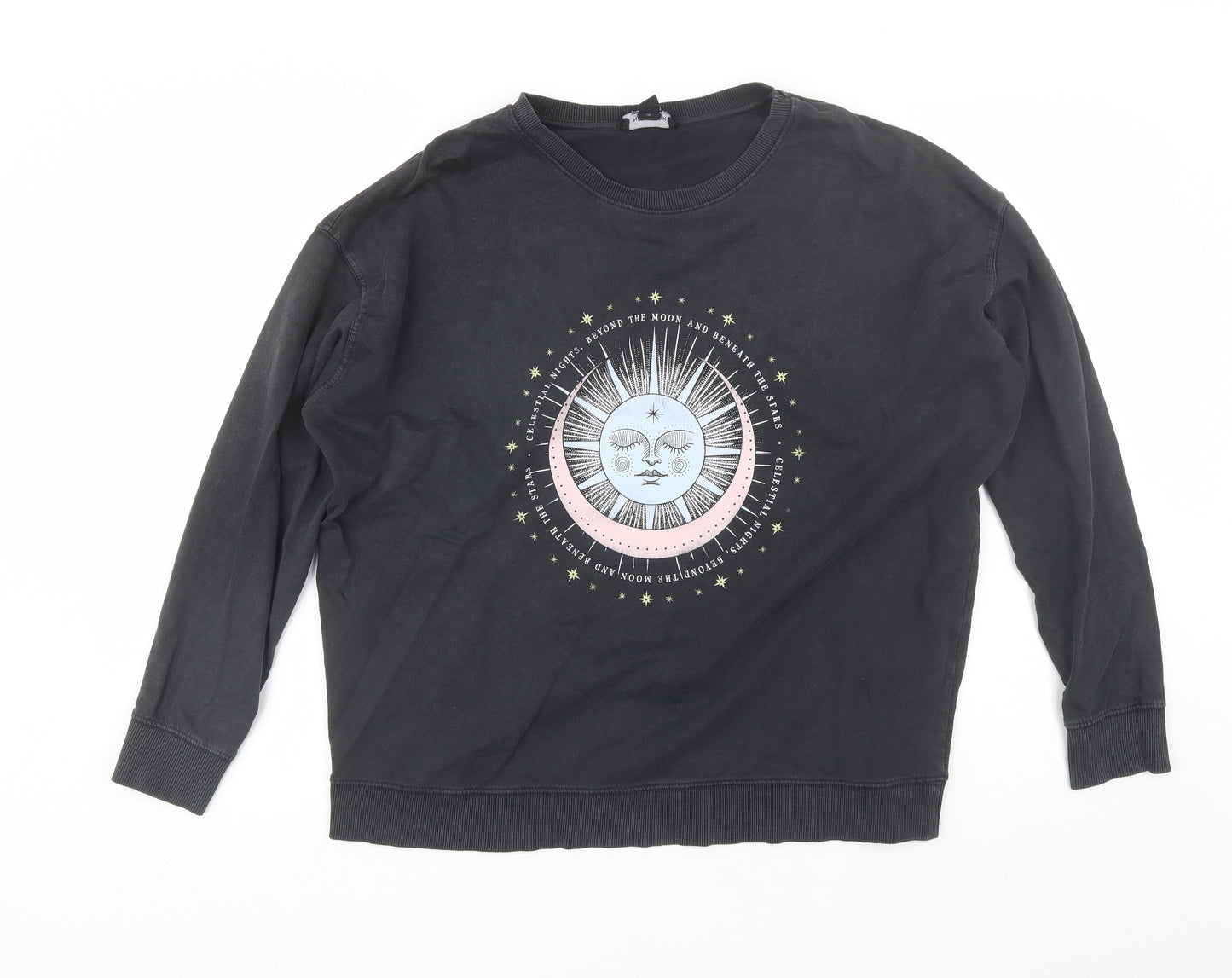 New Look Womens Black Round Neck  Cotton Pullover Jumper Size S   - Moon
