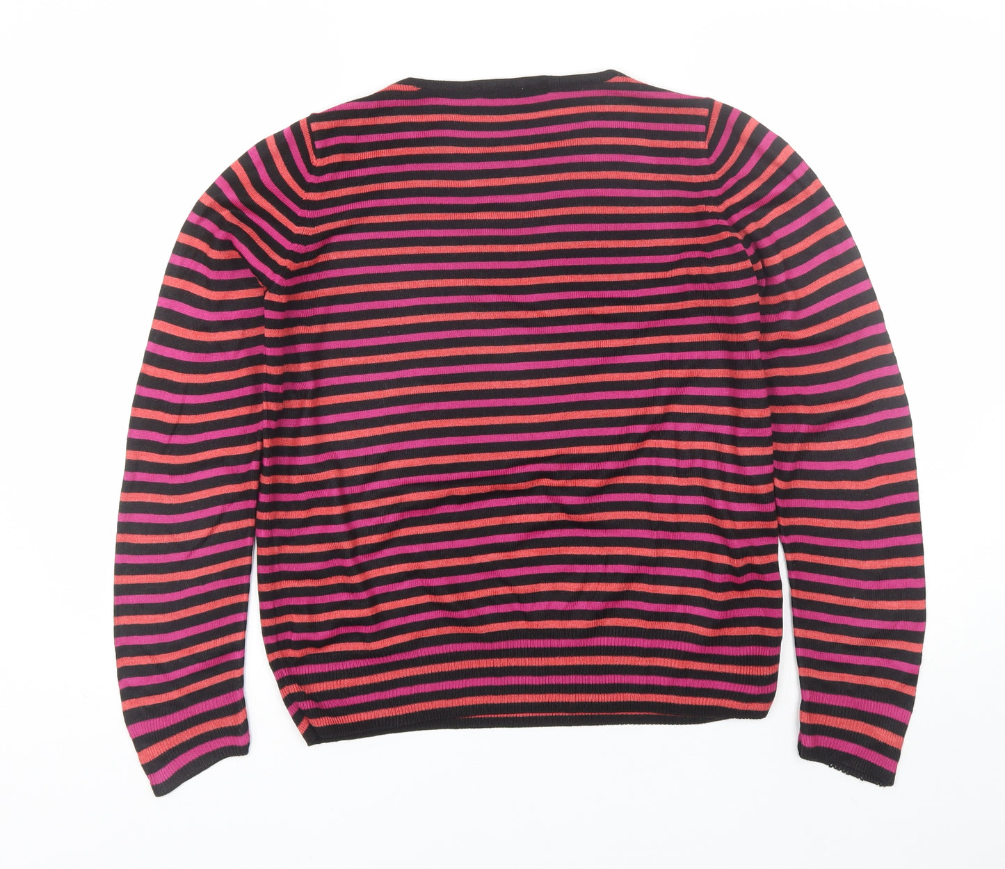 Marks and Spencer Womens Pink Round Neck Striped Acrylic Pullover Jumper Size 12