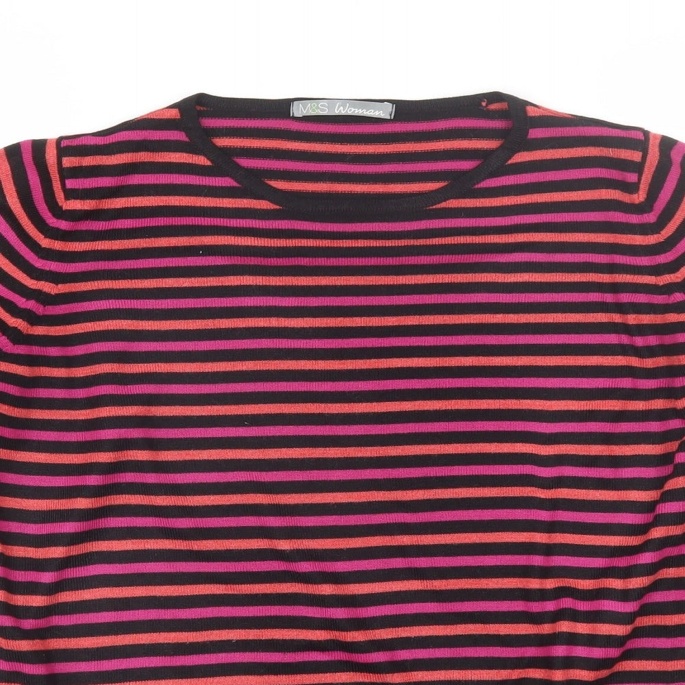 Marks and Spencer Womens Pink Round Neck Striped Acrylic Pullover Jumper Size 12