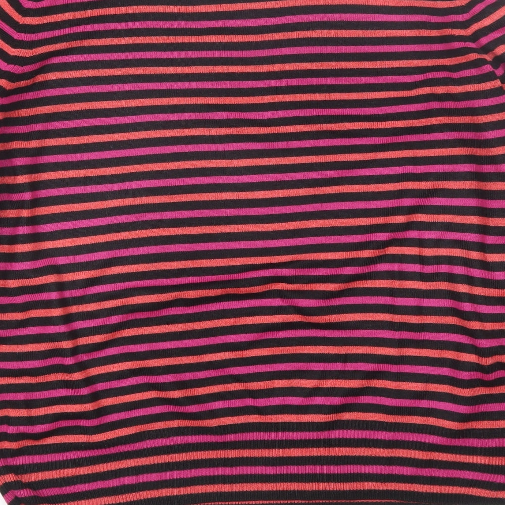Marks and Spencer Womens Pink Round Neck Striped Acrylic Pullover Jumper Size 12