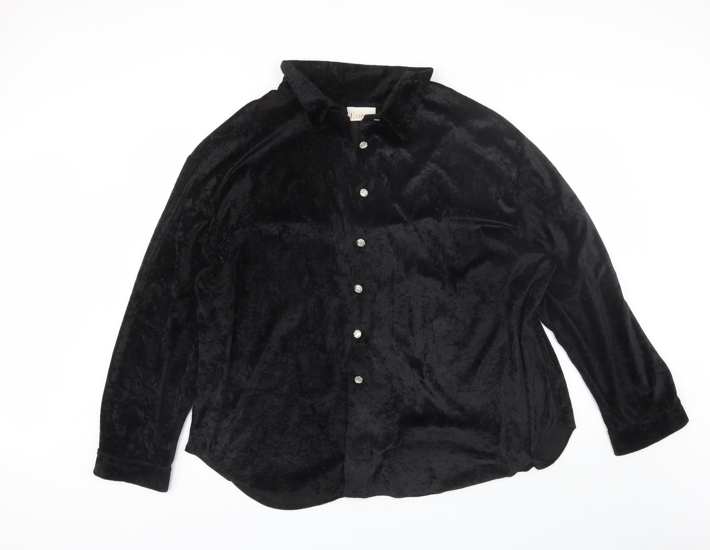 essence Womens Black  Polyester Basic Button-Up Size 26 Collared