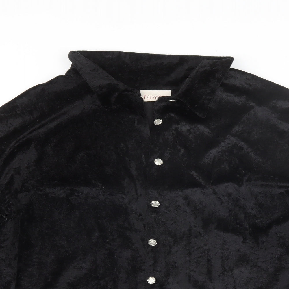essence Womens Black  Polyester Basic Button-Up Size 26 Collared