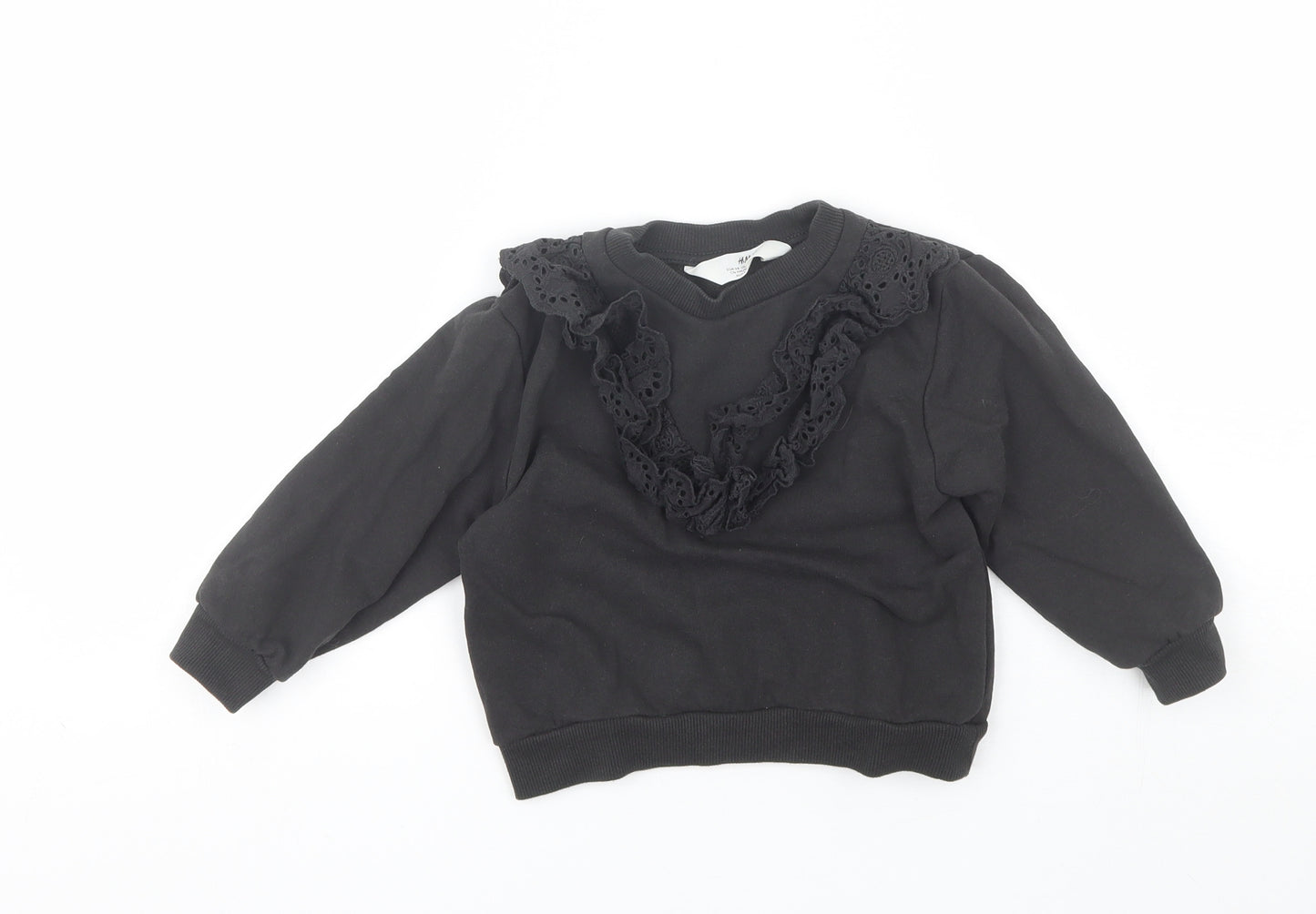H&M Girls Black Round Neck  Cotton Pullover Jumper Size 2-3 Years