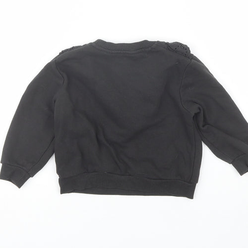 H&M Girls Black Round Neck  Cotton Pullover Jumper Size 2-3 Years