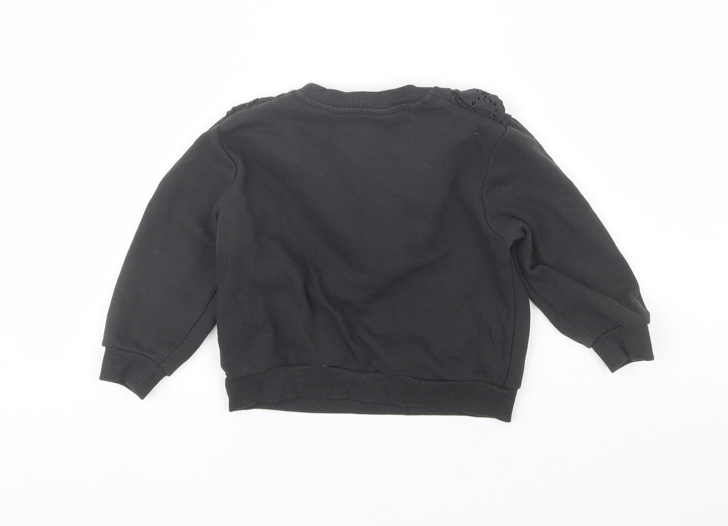 H&M Girls Black Round Neck  Cotton Pullover Jumper Size 2-3 Years