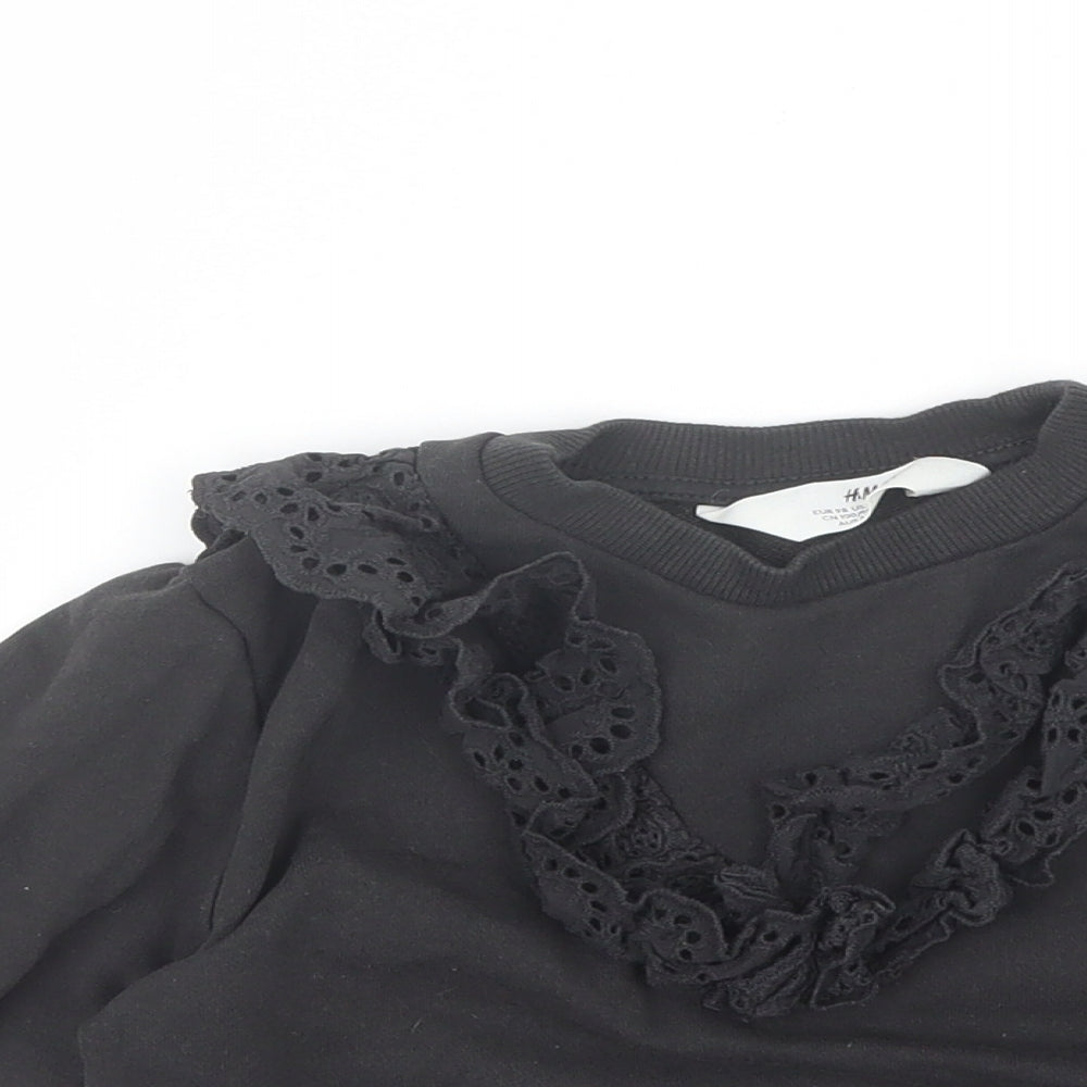 H&M Girls Black Round Neck  Cotton Pullover Jumper Size 2-3 Years