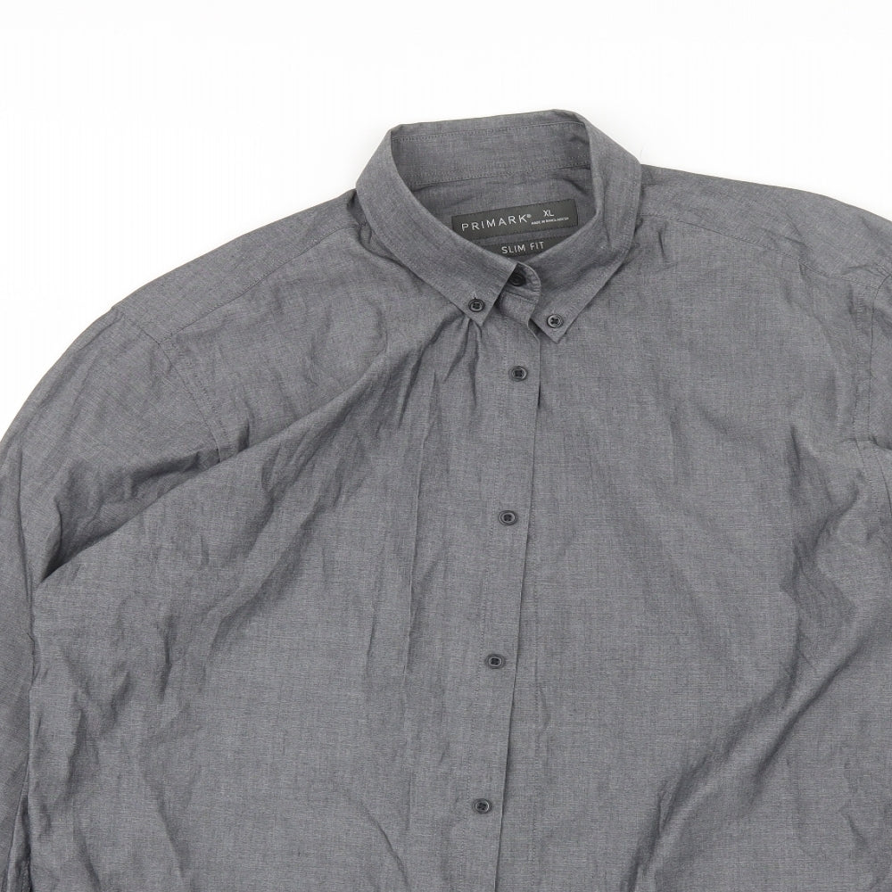 Primark Mens Grey  Polyester  Dress Shirt Size XL Collared