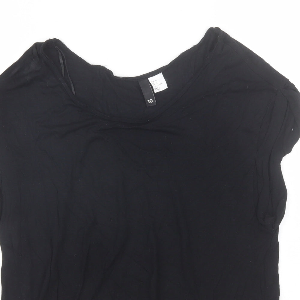Divided Womens Black  Viscose Basic T-Shirt Size 10 Round Neck